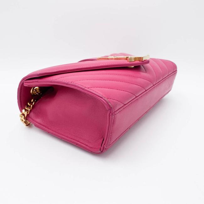 Saint Laurent College Lambskin Matelasse Chevron Small Monogram Satchel Pink Leather Shoulder Bag