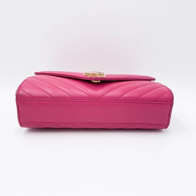Saint Laurent College Lambskin Matelasse Chevron Small Monogram Satchel Pink Leather Shoulder Bag