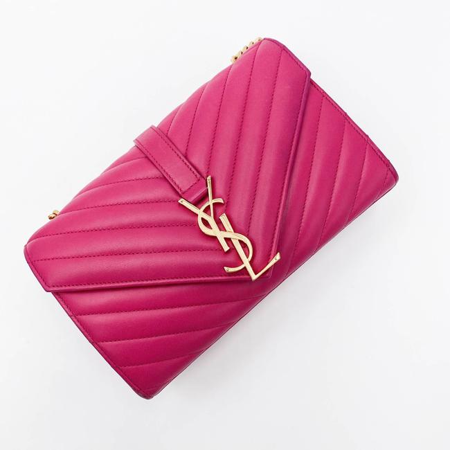 Saint Laurent College Lambskin Matelasse Chevron Small Monogram Satchel Pink Leather Shoulder Bag