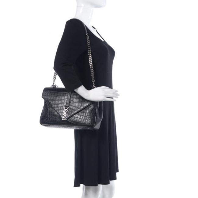 Saint Laurent Crocodile Embossed Monogram Large College Black Calfskin Leather Satchel