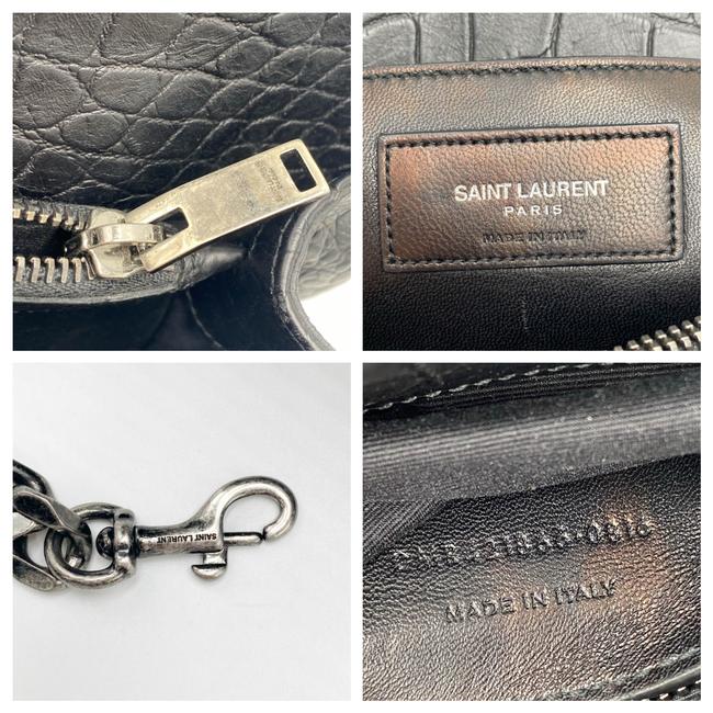 Saint Laurent Crocodile Embossed Monogram Large College Black Calfskin Leather Satchel