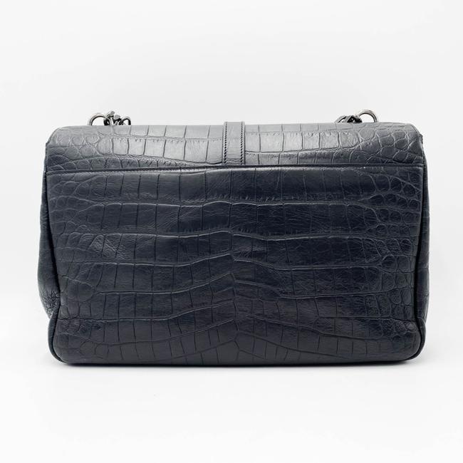 Saint Laurent Crocodile Embossed Monogram Large College Black Calfskin Leather Satchel