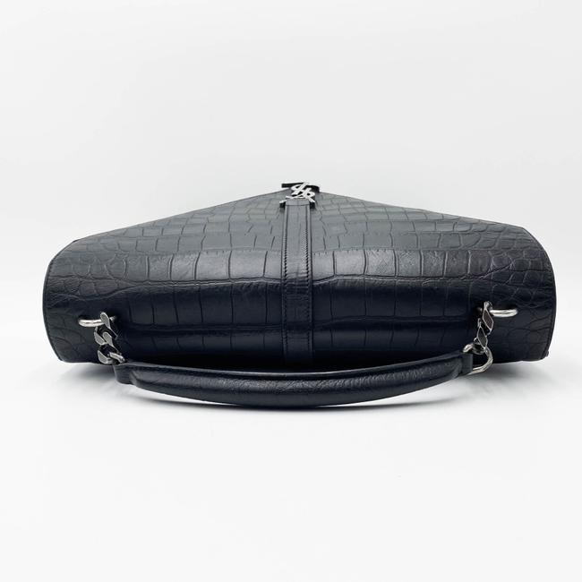 Saint Laurent Crocodile Embossed Monogram Large College Black Calfskin Leather Satchel