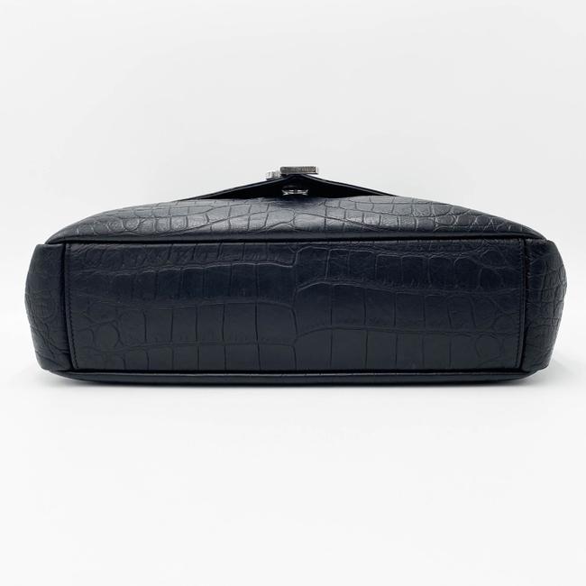 Saint Laurent Crocodile Embossed Monogram Large College Black Calfskin Leather Satchel