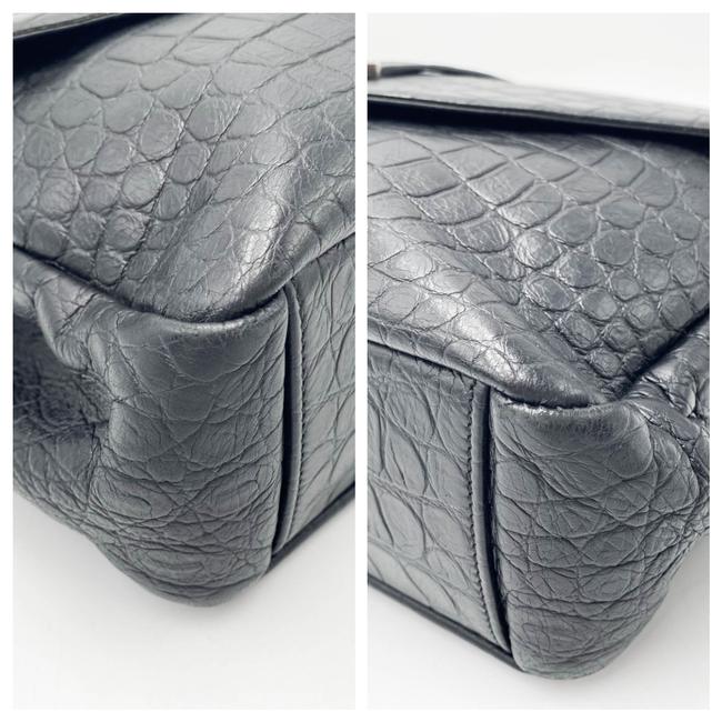 Saint Laurent Crocodile Embossed Monogram Large College Black Calfskin Leather Satchel
