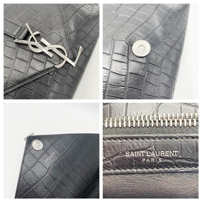 Saint Laurent Crocodile Embossed Monogram Large College Black Calfskin Leather Satchel