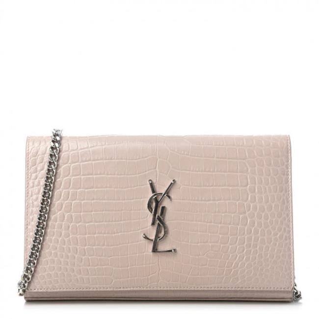 Saint Laurent Crocodile Embossed Monogram Woc Rose Antic Pink Leather Shoulder Bag