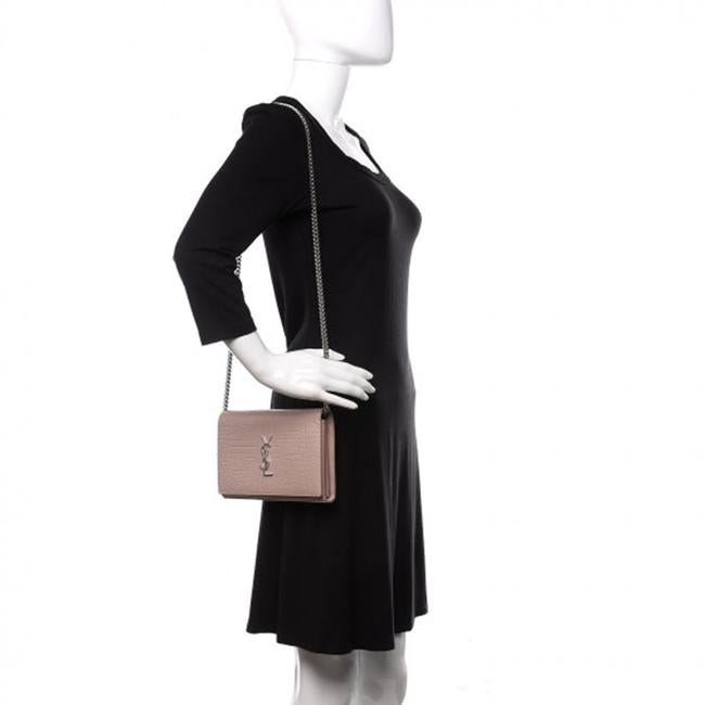 Saint Laurent Crocodile Embossed Monogram Woc Rose Antic Pink Leather Shoulder Bag