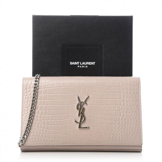 Saint Laurent Crocodile Embossed Monogram Woc Rose Antic Pink Leather Shoulder Bag