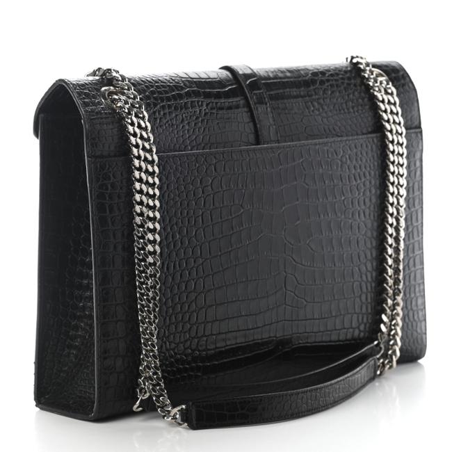 Saint Laurent Envelope Calfskin Crocodile Embossed Monogram Black Leather Satchel