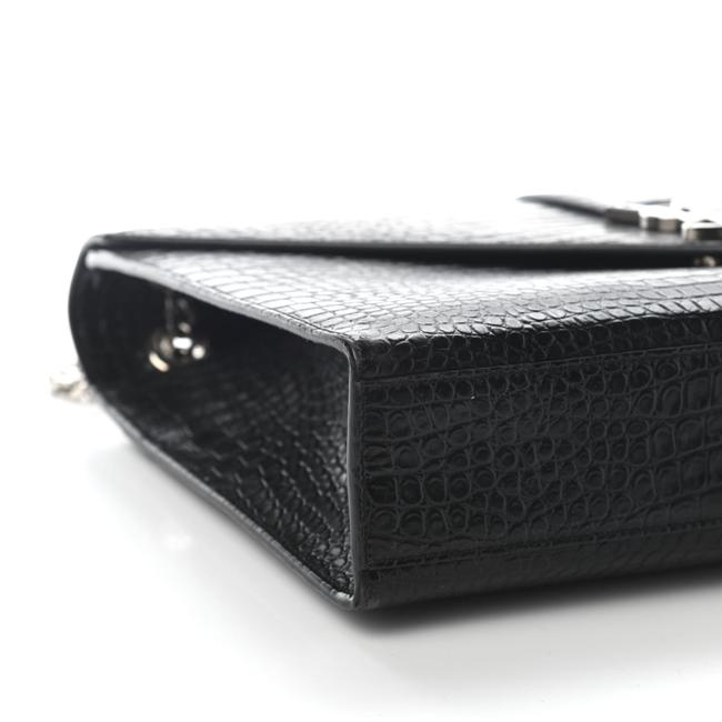 Saint Laurent Envelope Calfskin Crocodile Embossed Monogram Black Leather Satchel