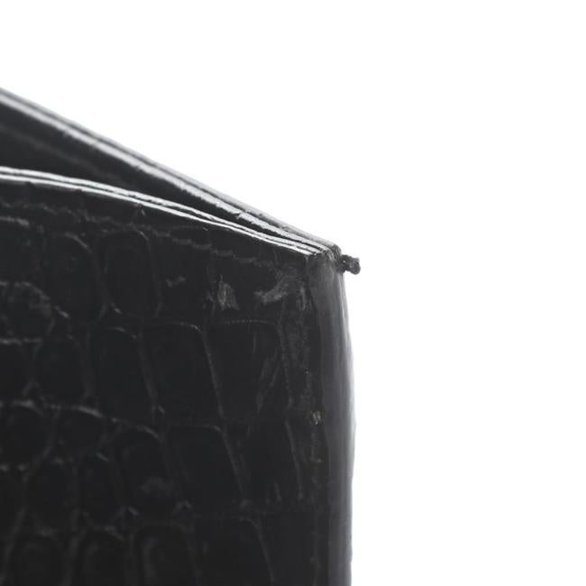 Saint Laurent Envelope Calfskin Crocodile Embossed Monogram Black Leather Satchel