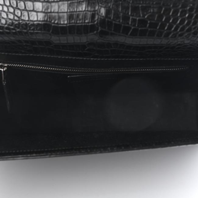 Saint Laurent Envelope Calfskin Crocodile Embossed Monogram Black Leather Satchel