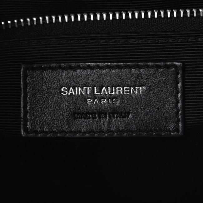 Saint Laurent Envelope Calfskin Crocodile Embossed Monogram Black Leather Satchel
