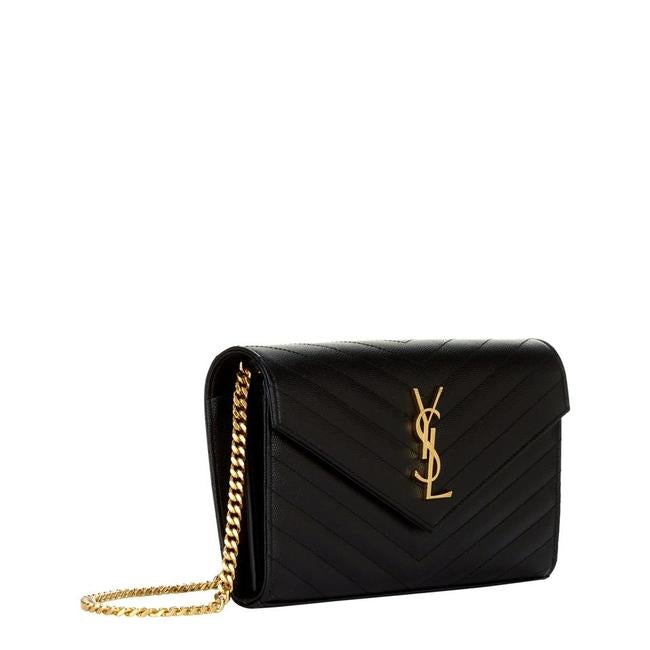 Saint Laurent Envelope Chain Wallet Monogram Matelasse Medium Black Leather Cross Body Bag