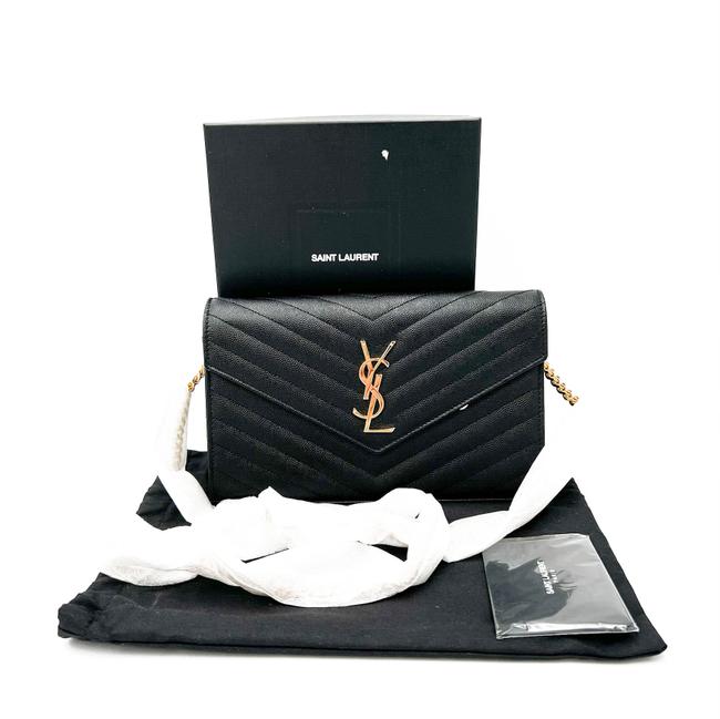 Saint Laurent Envelope Chain Wallet Monogram Matelasse Medium Black Leather Cross Body Bag