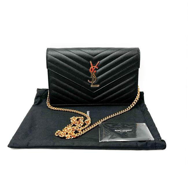 Saint Laurent Envelope Chain Wallet Monogram Matelasse Medium Black Leather Cross Body Bag