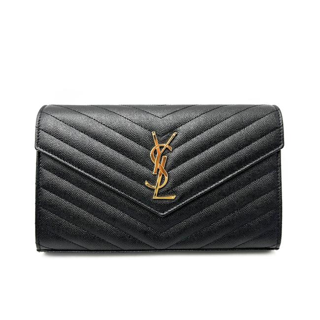 Saint Laurent Envelope Chain Wallet Monogram Matelasse Medium Black Leather Cross Body Bag