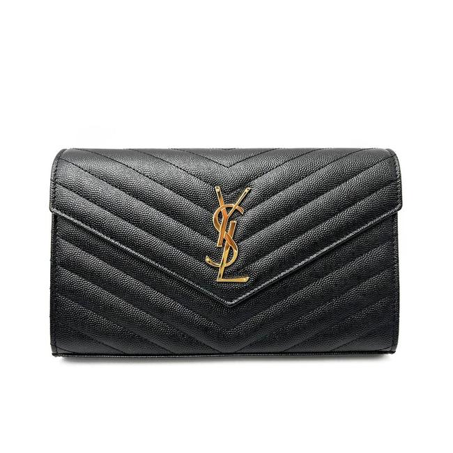 Saint Laurent Envelope Chain Wallet Monogram Matelasse Medium Black Leather Cross Body Bag