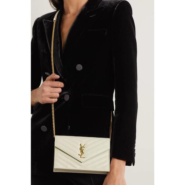 Saint Laurent Monogram Envelope Chain Wallet Medium Grained Matelasse White Leather Shoulder Bag