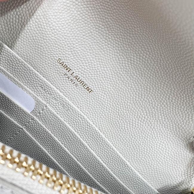 Saint Laurent Monogram Envelope Chain Wallet Medium Grained Matelasse White Leather Shoulder Bag