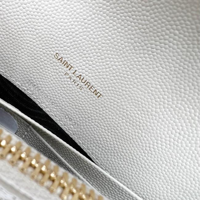 Saint Laurent Monogram Envelope Chain Wallet Medium Grained Matelasse White Leather Shoulder Bag