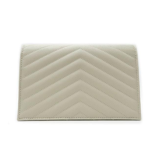 Saint Laurent Monogram Envelope Chain Wallet Medium Grained Matelasse White Leather Shoulder Bag
