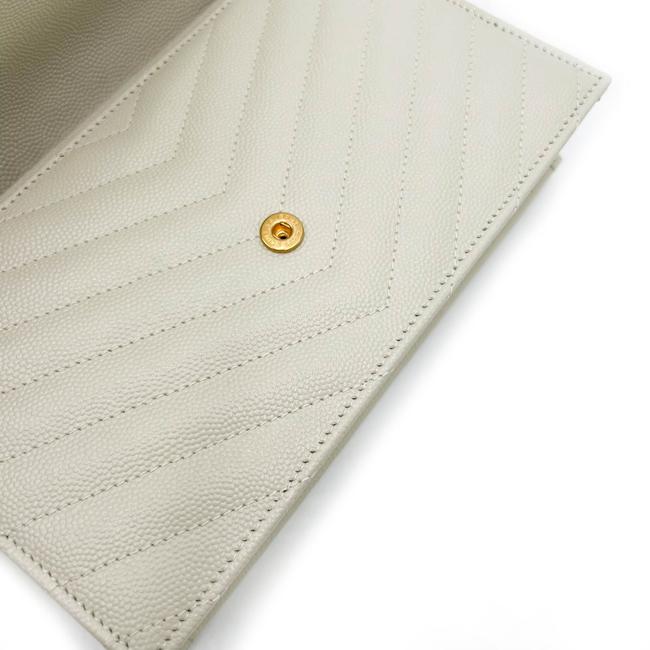 Saint Laurent Monogram Envelope Chain Wallet Medium Grained Matelasse White Leather Shoulder Bag