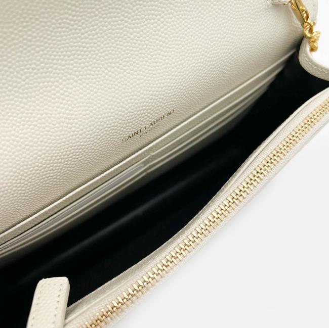 Saint Laurent Monogram Envelope Chain Wallet Medium Grained Matelasse White Leather Shoulder Bag
