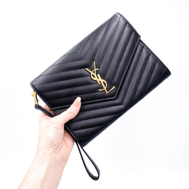 Saint Laurent Envelope Clutch Monogram Black Leather Wristlet