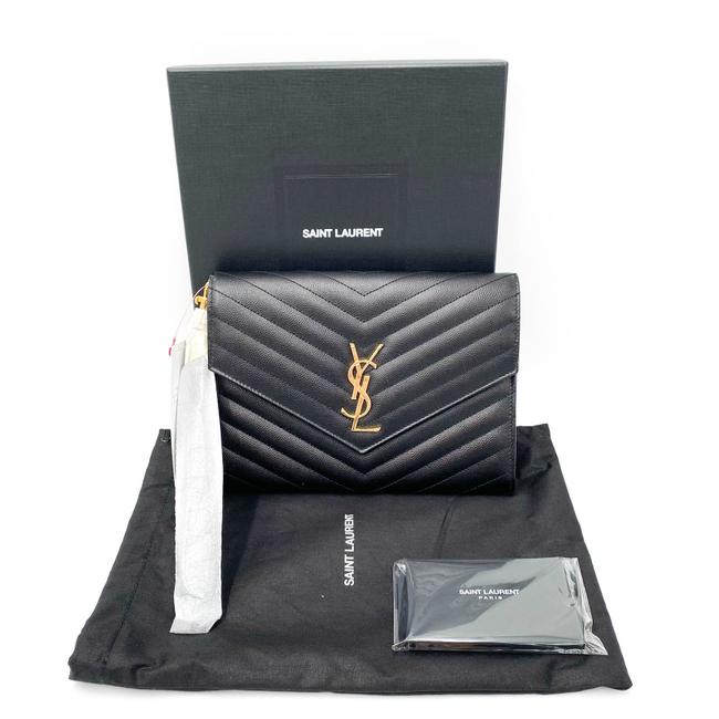 Saint Laurent Envelope Clutch Monogram Black Leather Wristlet