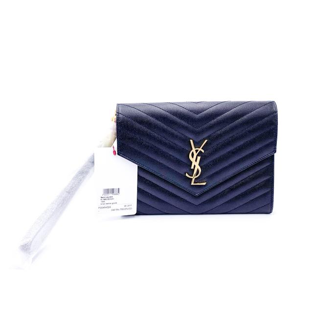 Saint Laurent Envelope Clutch Monogram Black Leather Wristlet