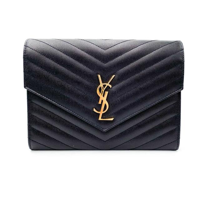 Saint Laurent Envelope Clutch Monogram Black Leather Wristlet