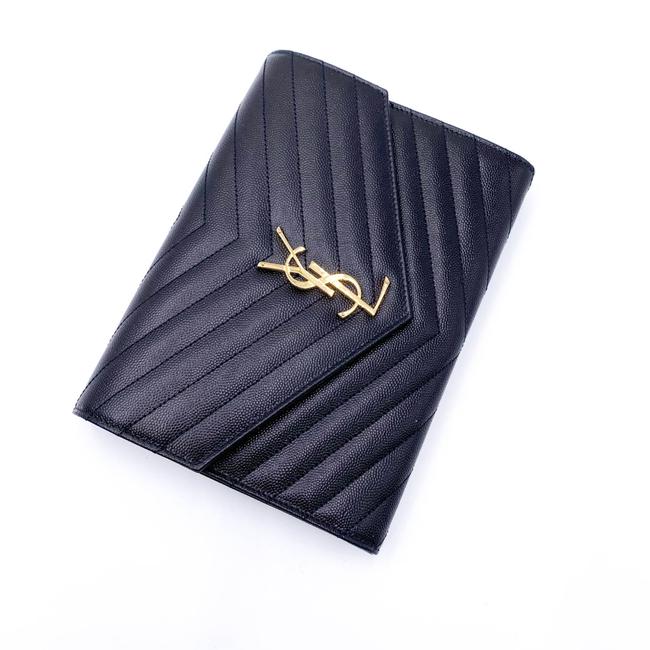 Saint Laurent Envelope Clutch Monogram Black Leather Wristlet