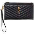 Saint Laurent Envelope Clutch Ysl Monogram Quilted Wallet Black Leather Wristlet