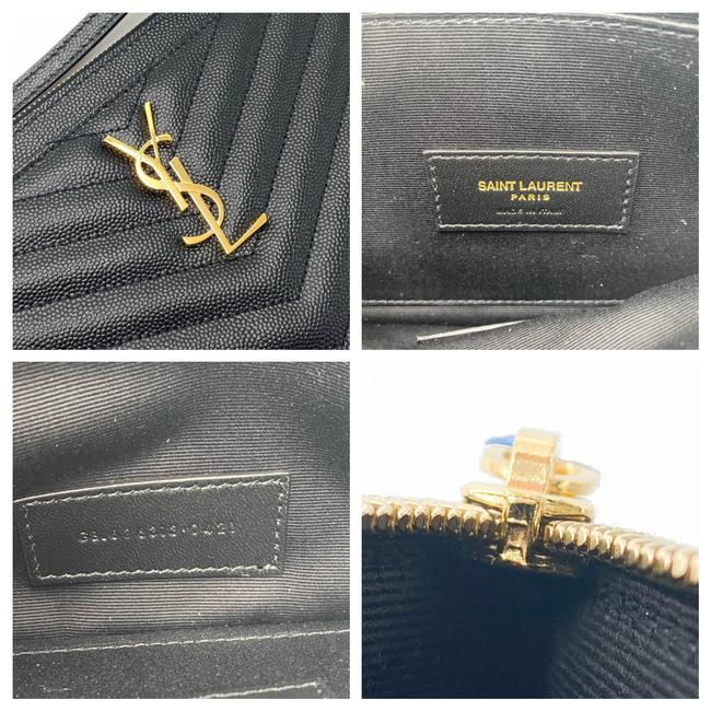 Saint Laurent Envelope Clutch Ysl Monogram Quilted Wallet Black Leather Wristlet