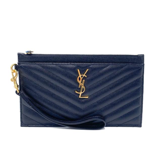 Saint Laurent Envelope Clutch Ysl Monogram Quilted Wallet Black Leather Wristlet