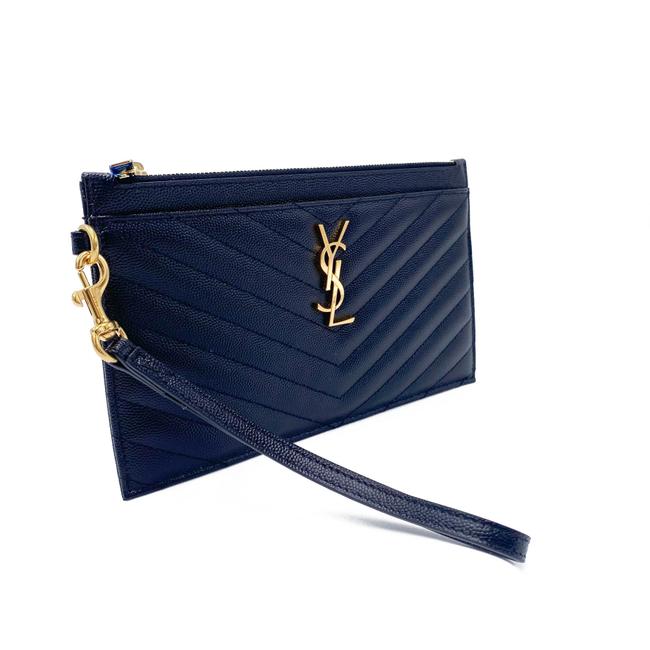 Saint Laurent Envelope Clutch Ysl Monogram Quilted Wallet Black Leather Wristlet