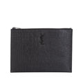 Saint Laurent Envelope Croc-embossed Monogram Pouch Zip Black Leather Clutch