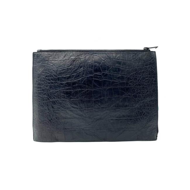 Saint Laurent Envelope Croc-embossed Monogram Pouch Zip Black Leather Clutch