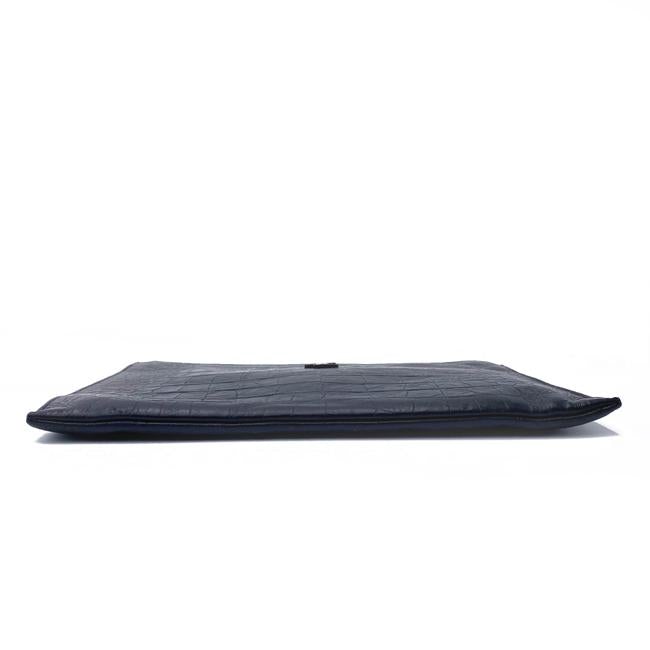 Saint Laurent Envelope Croc-embossed Monogram Pouch Zip Black Leather Clutch
