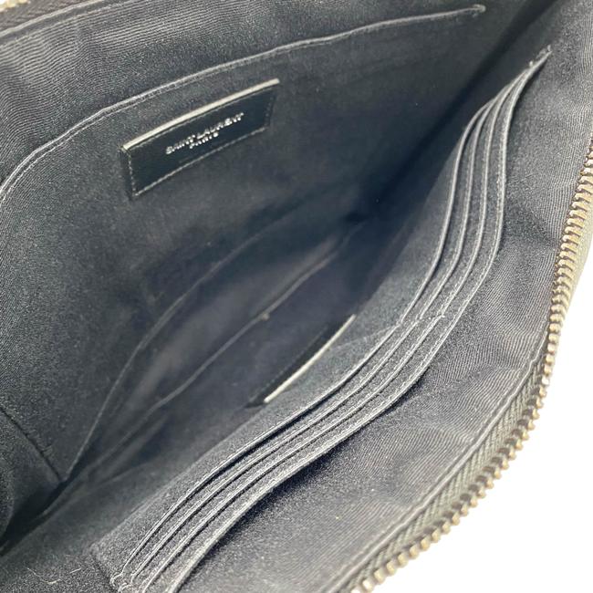 Saint Laurent Envelope Croc-embossed Monogram Pouch Zip Black Leather Clutch