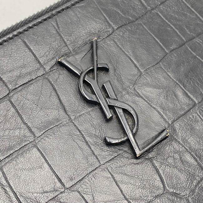 Saint Laurent Envelope Croc-embossed Monogram Pouch Zip Black Leather Clutch