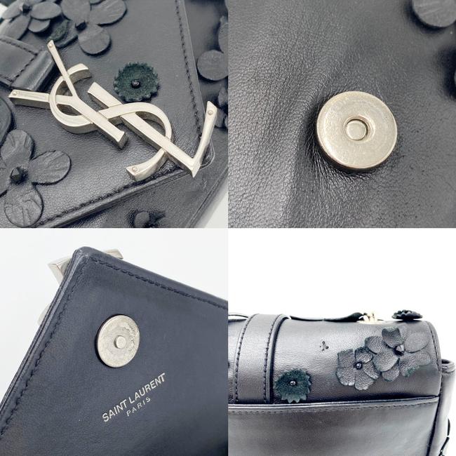 Saint Laurent Envelope Floral Embellished Baby Monogram Black Leather Shoulder Bag