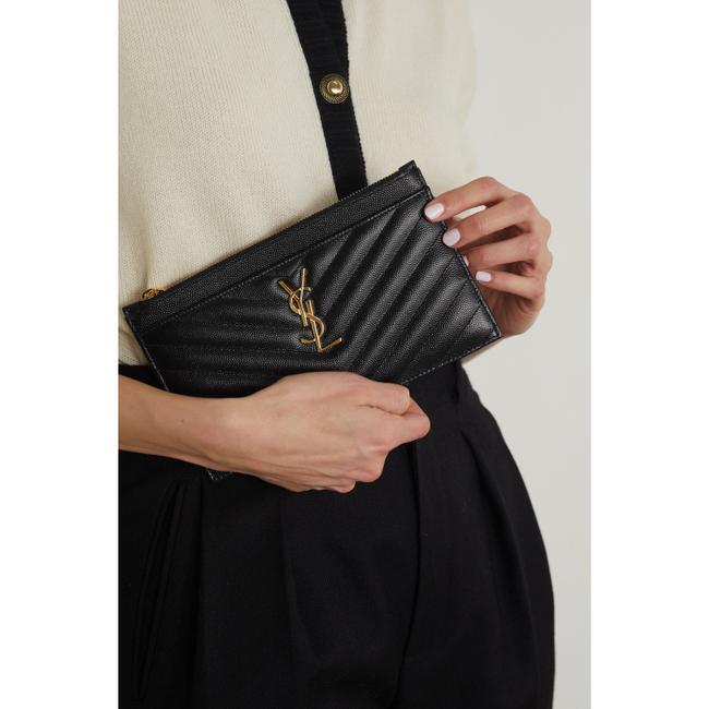 Saint Laurent Envelope Grain De Poudre Chevron Monogram Bill Pouch 2021 Black Leather Clutch