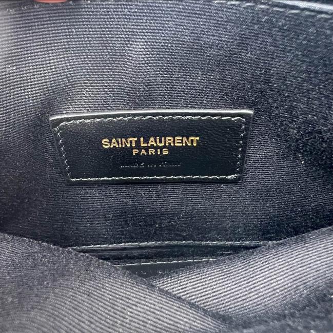 Saint Laurent Envelope Grain De Poudre Chevron Monogram Bill Pouch 2021 Black Leather Clutch