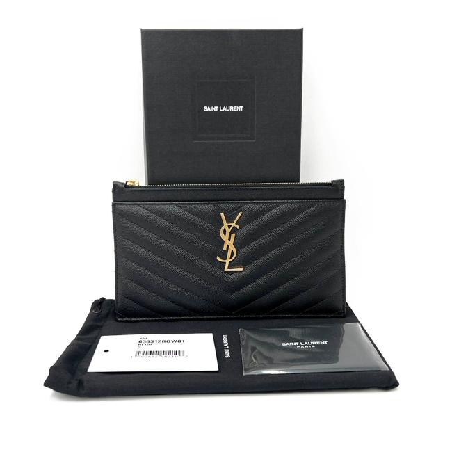 Saint Laurent Envelope Grain De Poudre Chevron Monogram Bill Pouch 2021 Black Leather Clutch