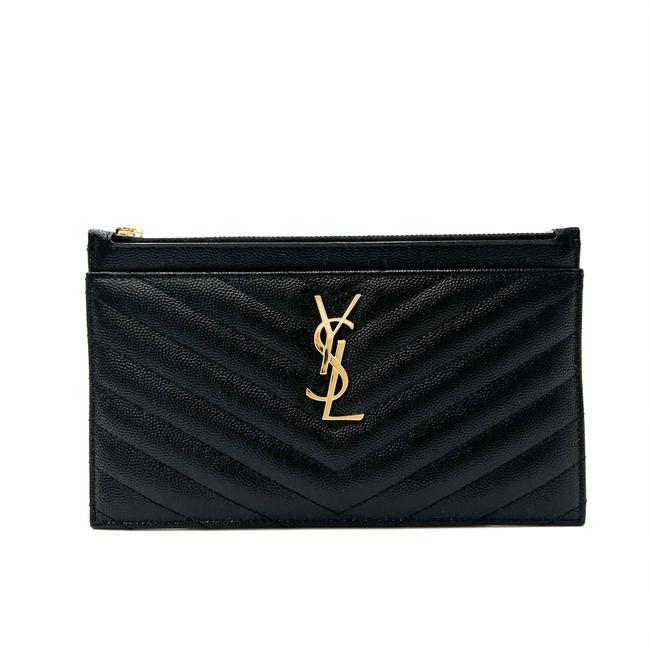 Saint Laurent Envelope Grain De Poudre Chevron Monogram Bill Pouch 2021 Black Leather Clutch