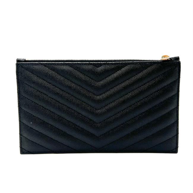 Saint Laurent Envelope Grain De Poudre Chevron Monogram Bill Pouch 2021 Black Leather Clutch