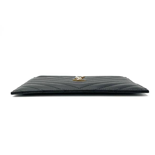 Saint Laurent Envelope Grain De Poudre Chevron Monogram Bill Pouch 2021 Black Leather Clutch
